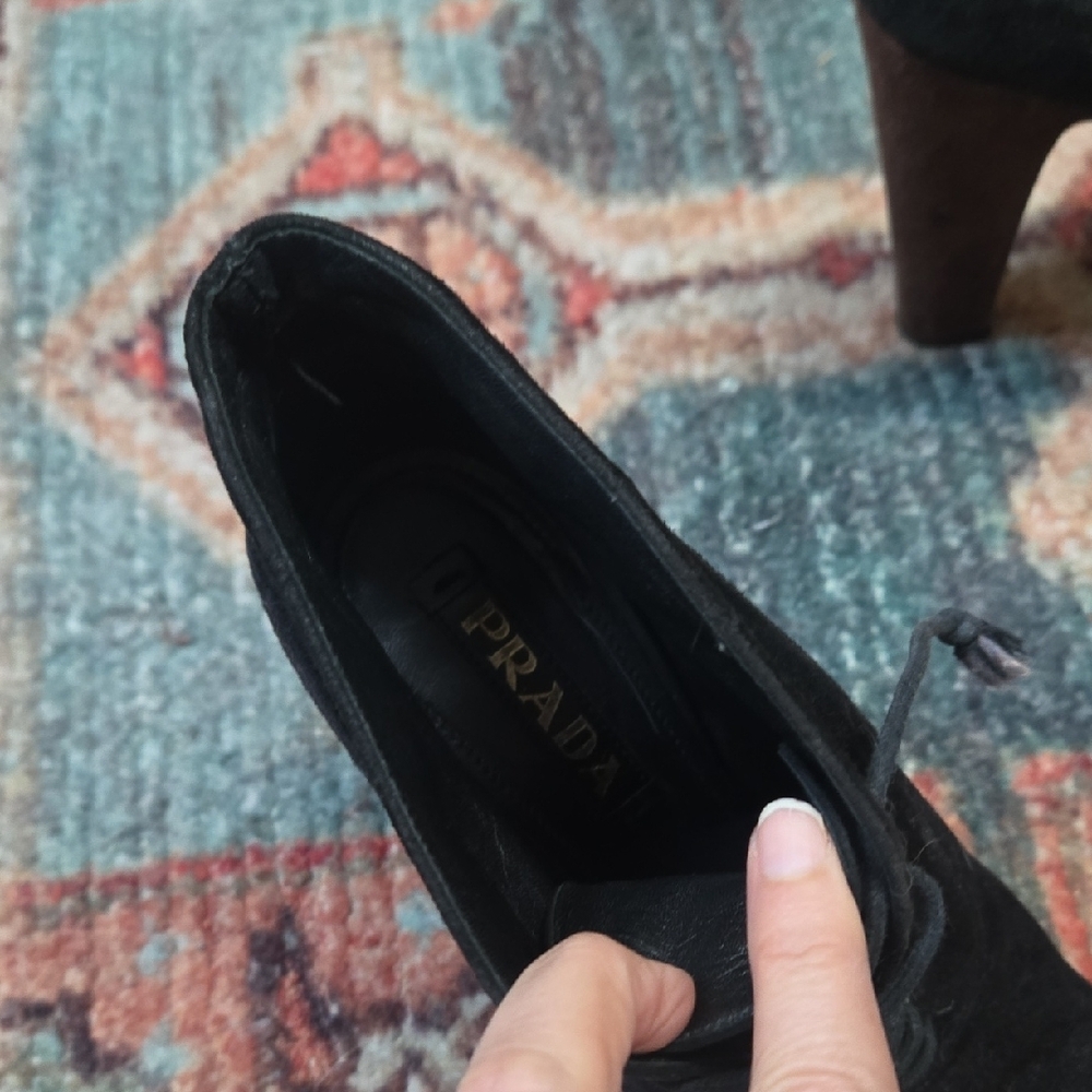 Prada Black Suede Lace-Up Platform Ankle Boots - Picture 6 of 9